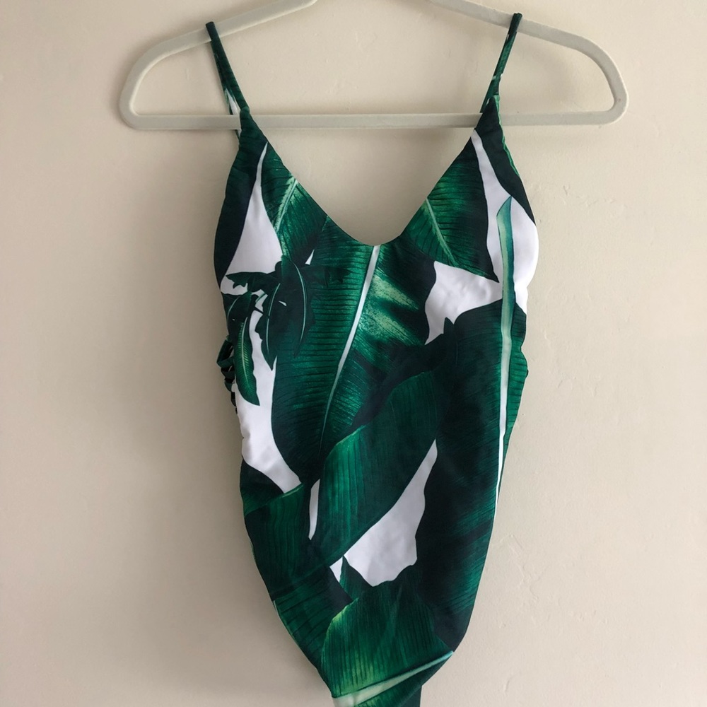 Palm Leaf Print One Piece Swimsuit